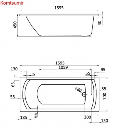 Ванна акриловая Santek Монако прямоугольная 160х70, белая