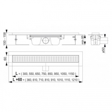 Душевой лоток AlcaPlast APZ1 300 с опорами серый, хром, выпуск боковой