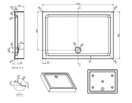 Поддон Azario 800*1200*150 R/L, для VANCOUVER 1131/VICTORIA 1131